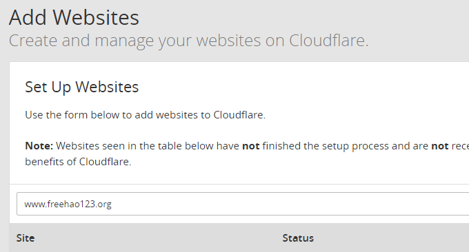 CloudFlare添加网站