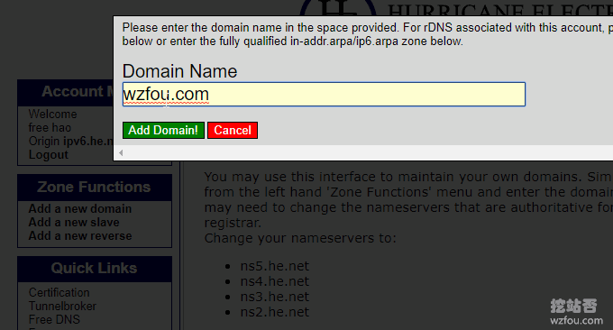He.net DNS添加域名
