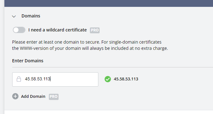 ZeroSSL免费SSL证书输入IP地址