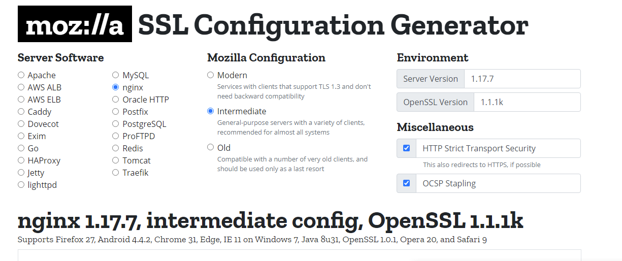 Mozilla SSL Configuration Generator 